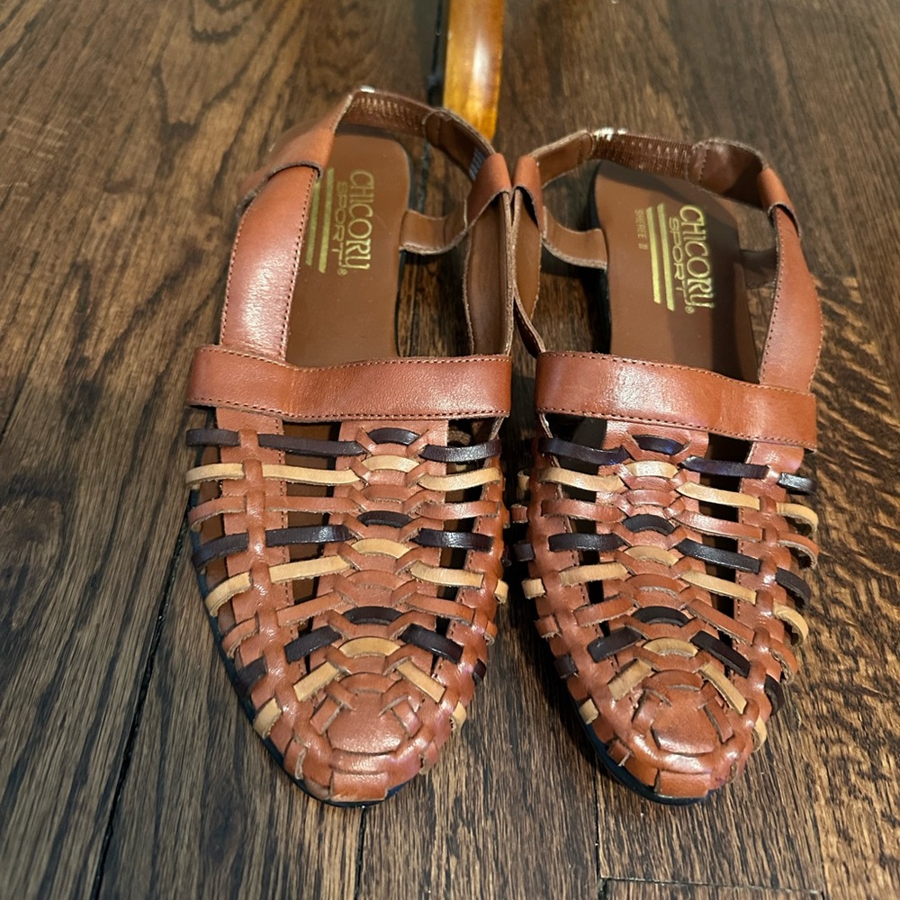 Vintage Woven Leather Slingback Sandals